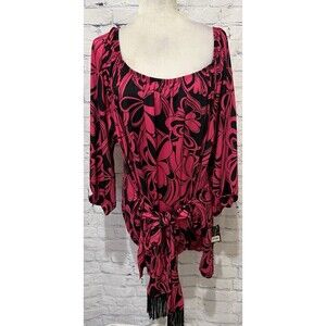 NWT INC International Concepts Womens Blouse Top Plus Size 3X Pink Black Swirl